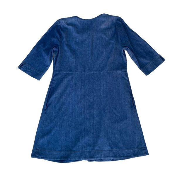 J Jill Denim Clearnight Dress PM Blue Button Round Neck 3/4 Sleeves Loose Fit - Picture 3 of 9